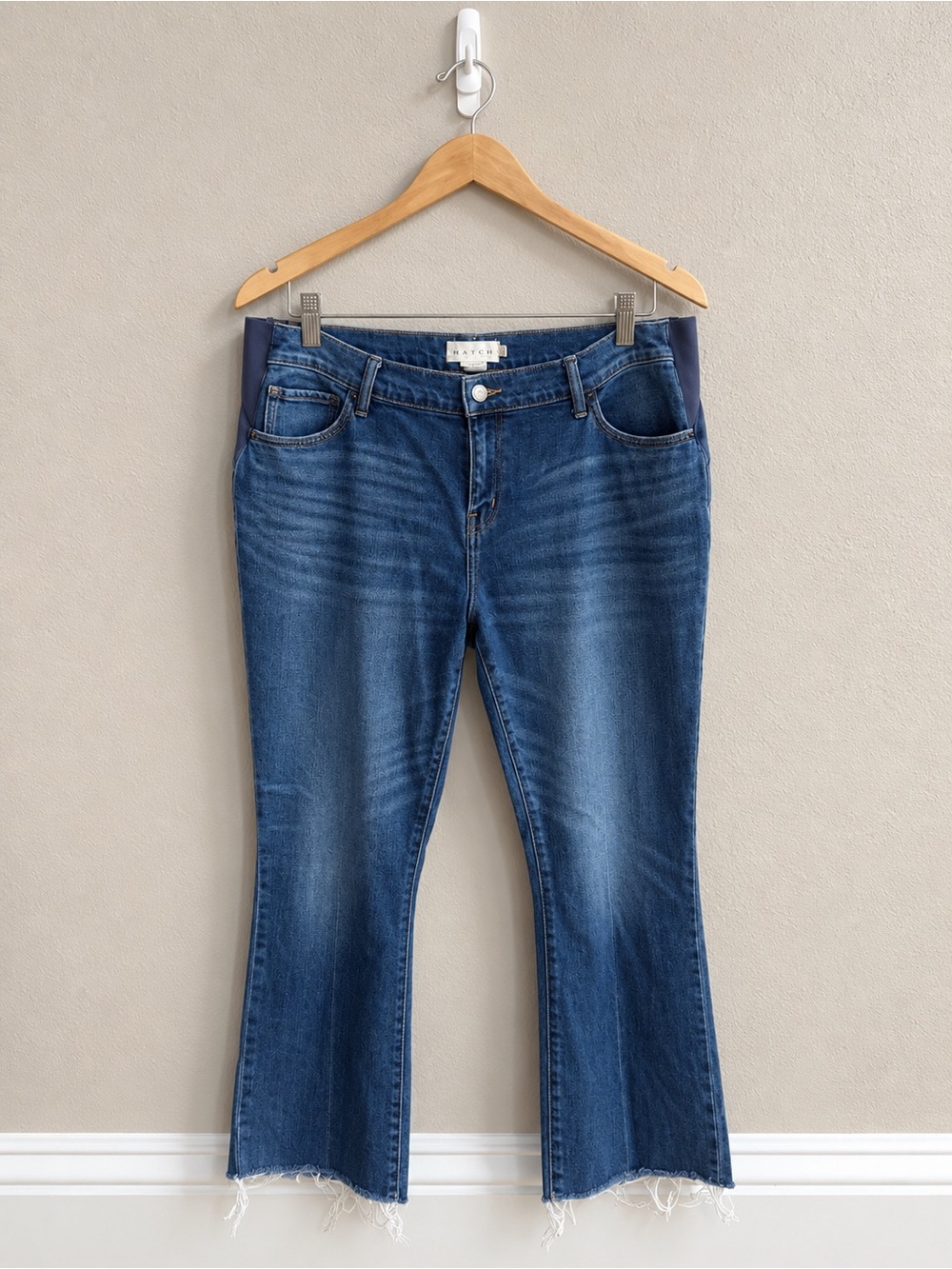 HATCH The Crop Maternity Jeans - Indigo Raw Hem Kick Flare
